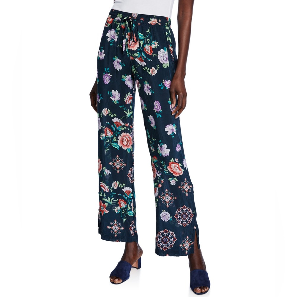 Johnny Was Vega Floral-Print Side-Slit Drawstring Pants  - size XL